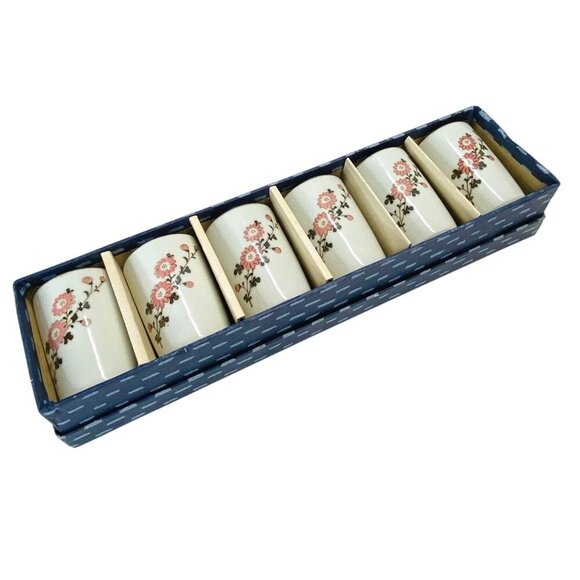 OMC Otagiri Japan Pink Floral Japanese Teacups Sake Cups 6PC Set MCM Vintage - Picture 5 of 11